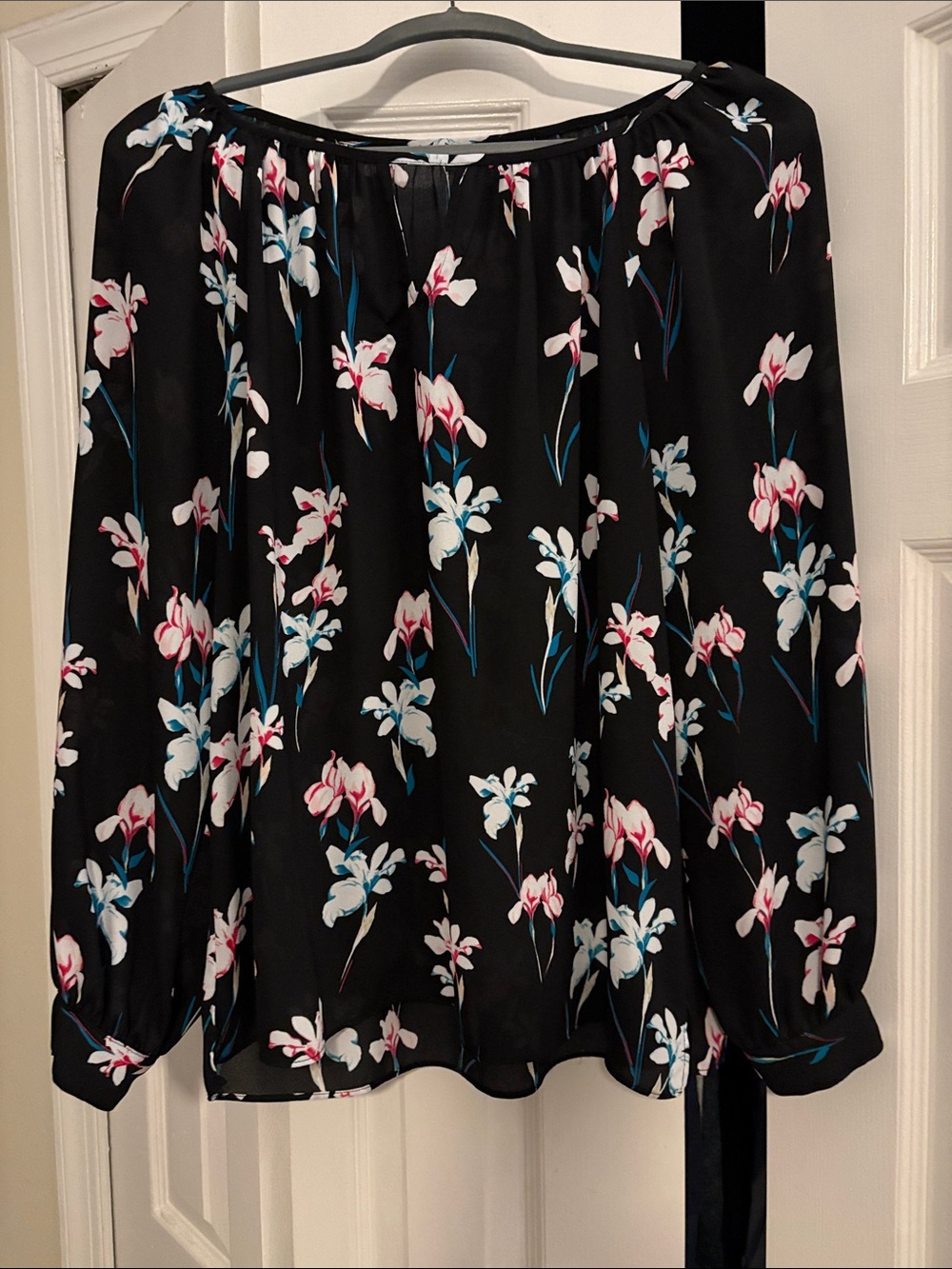 INC Black Floral Long Sleeve Blouse, size Medium